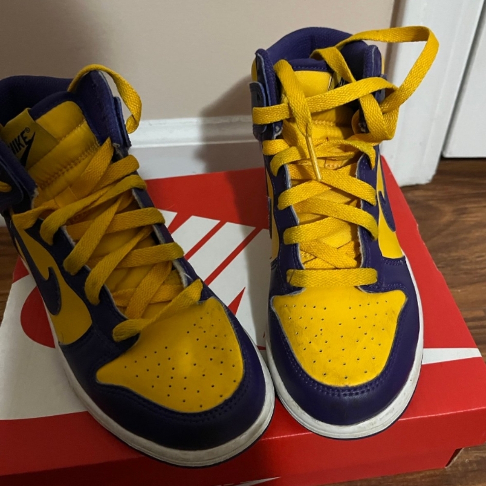 Nike Yellow and Purple High-Top Sneakers
